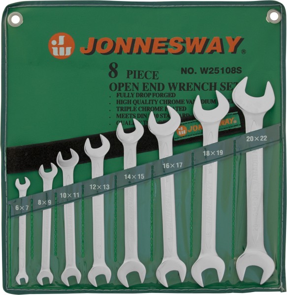 JonnesWay W25108S Набор ключей гаечных рожковых в сумке, 6-22 мм, 8 предметов