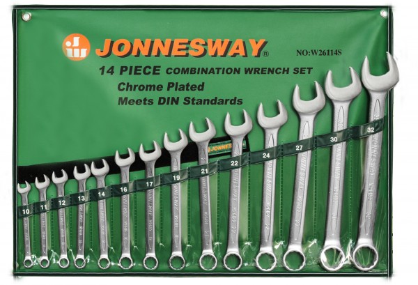 JonnesWay W26114S Набор ключей гаечных комбинированных в сумке, 10-32 мм, 14 предметов