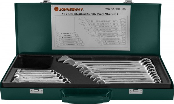 JonnesWay W26116S Набор ключей гаечных комбинированных в кейсе, 6-24 мм, 16 предметов