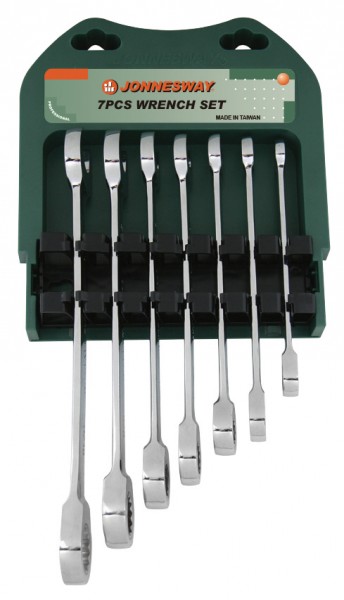 JonnesWay W45107S Набор ключей гаечных комбинированных трещоточных на держателе, 10-19 мм, 7 предметов