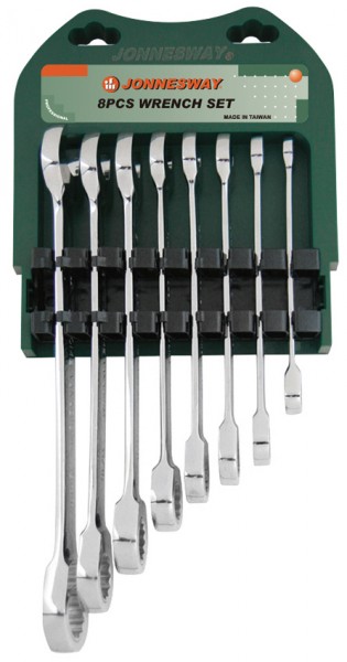 JonnesWay W45108S Набор ключей гаечных комбинированных трещоточных на держателе, 10-19 мм, 8 предметов