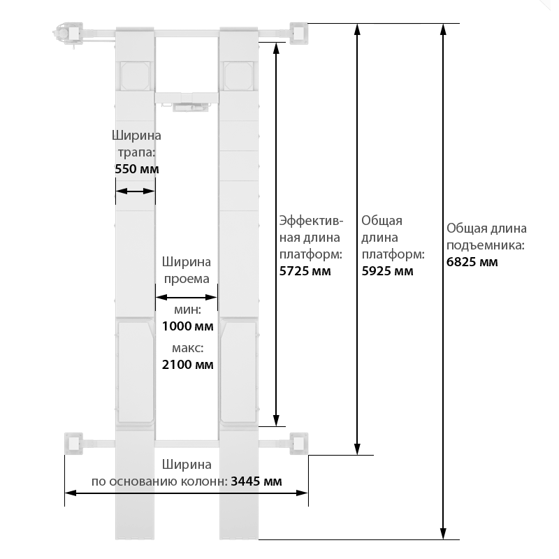 Четырёхстоечный подъёмник Launch TLT-455WF (с траверсой)