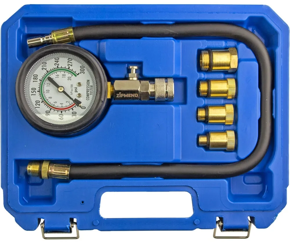 Компрессометр бензиновый универсальный (0–20bar), 8 предметов, ZIPMEND