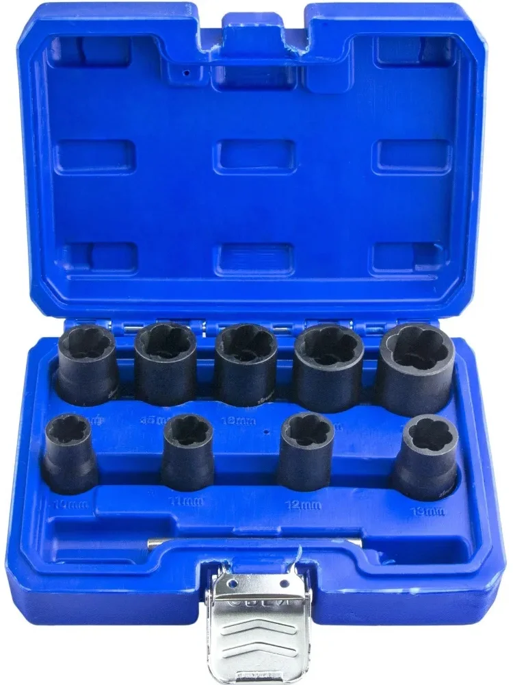 Набор головок экстракторов для поврежденного болтов и гаек 3/8», (10–17, 19мм), 10 предметов, ZIPMEND