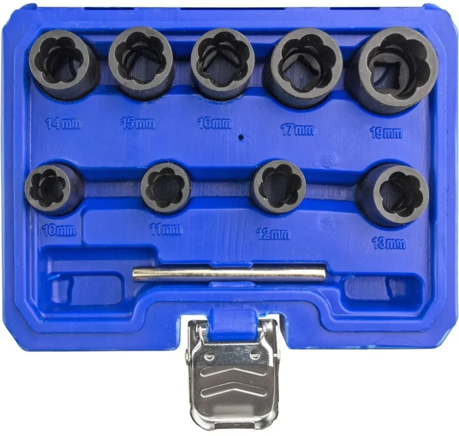 Набор головок экстракторов для поврежденного болтов и гаек 3/8», (10–17, 19мм), 10 предметов, ZIPMEND