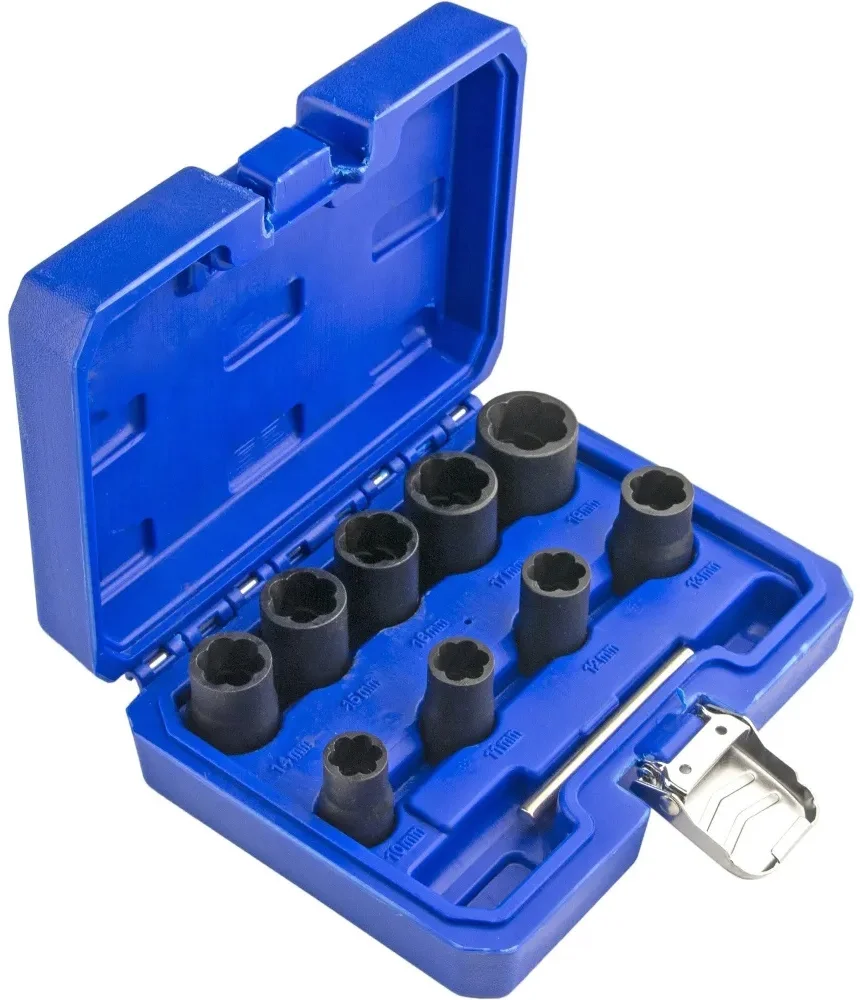 Набор головок экстракторов для поврежденного болтов и гаек 3/8», (10–17, 19мм), 10 предметов, ZIPMEND