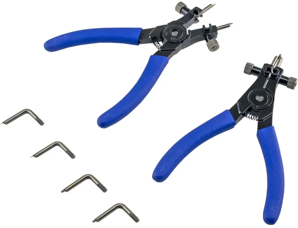 Набор универсальных съемников стопорных колец 2шт. сжим / разжим, 45°, 90°, 180° с насадками