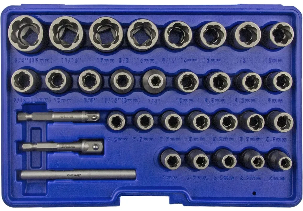 Набор головок экстракторов для поврежденного болтов и гаек 6–19мм, 32 предмета